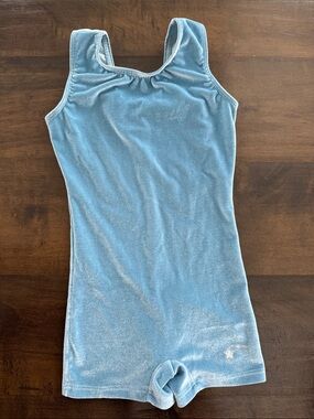 Destira Light Blue Velvet Dance Leotard Romper